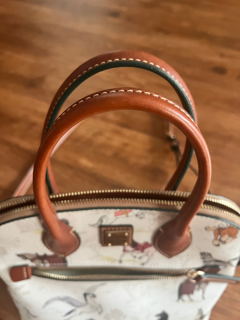 Dooney & Bourke Cream Horse & Pegasus Print Satchel with Tan Trim - Picture 4 of 7